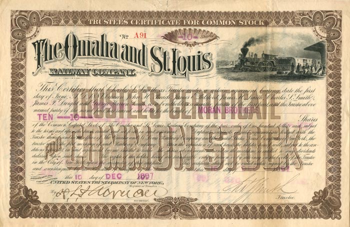 Omaha and St. Louis Railway Co. - Stock Certificate